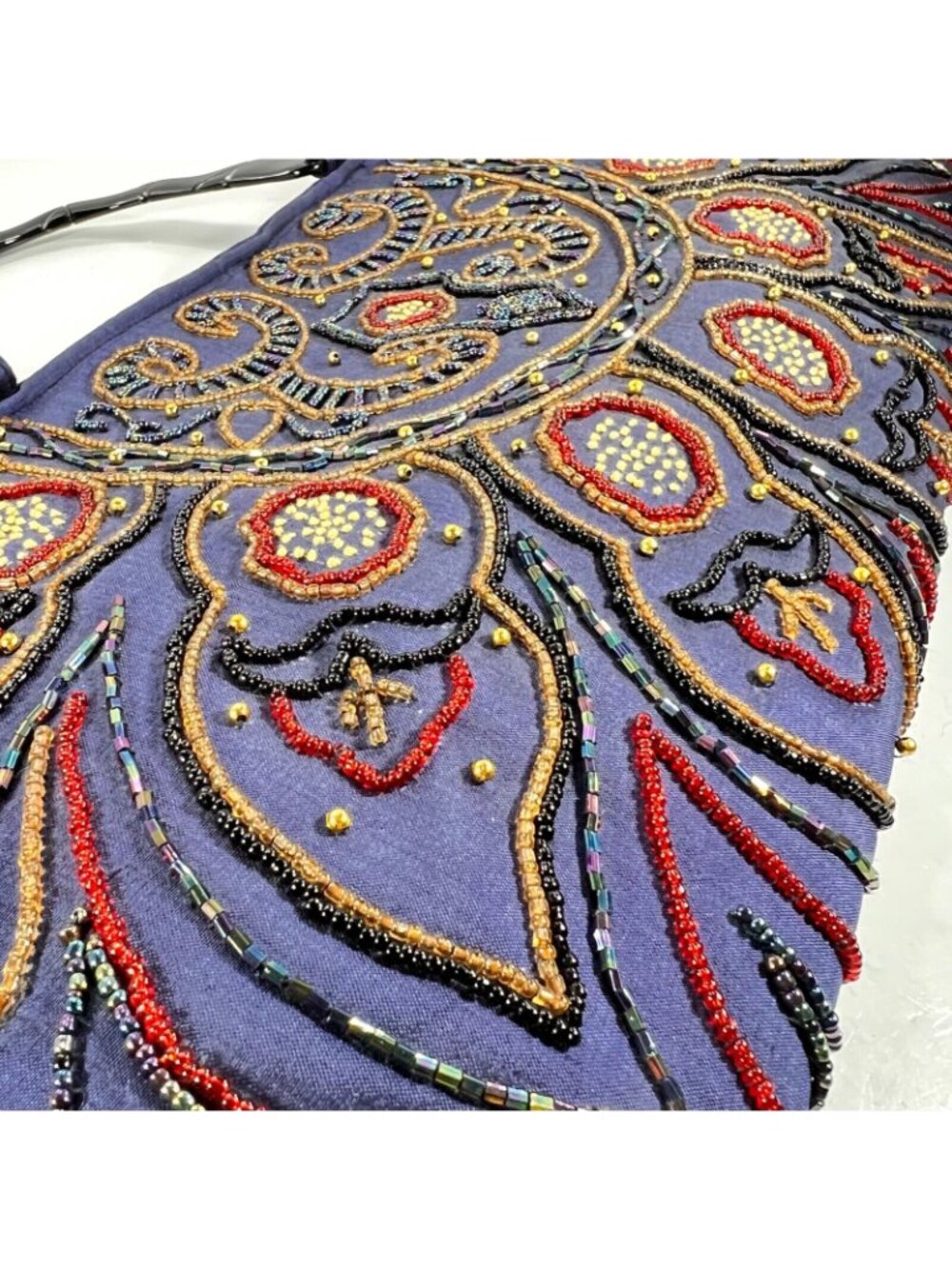 Handcrafted Beaded Purple Evening Bag Intricate Embroidery Sturdy Handles Purse - Picture 3 of 14